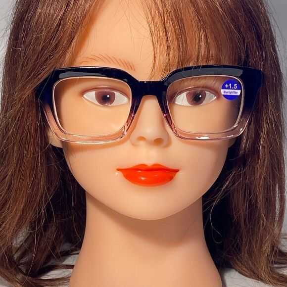 1154 Claudia 1.5 Blachk To Pink Gradient Reading Glasses Square Concave NWT - Picture 1 of 9
